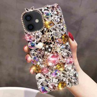 For iPhone 16 Handmade Bling Rhinestone Gemstone Fox PC Phone Case(Pink)