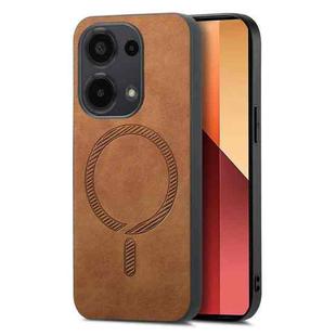 For Xiaomi Redmi Note 13 4G Solid Color Retro Magsafe PU Back Cover Phone Case(Brown)