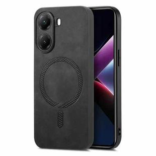 For Redmi Turbo 4 Solid Color Retro Magsafe PU Back Cover Phone Case(Black)
