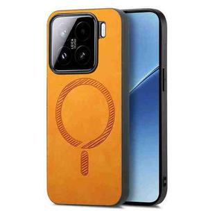 For Xiaomi 15 Solid Color Retro Magsafe PU Back Cover Phone Case(Yellow)