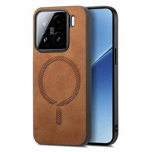 For Xiaomi 15 Solid Color Retro Magsafe PU Back Cover Phone Case(Brown)