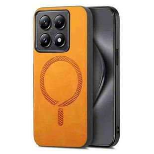 For Xiaomi 14T Solid Color Retro Magsafe PU Back Cover Phone Case(Yellow)
