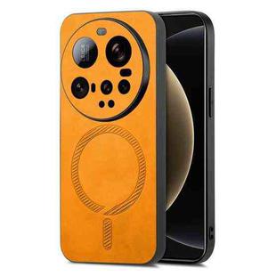 For Xiaomi 15 Ultra Solid Color Retro Magsafe PU Back Cover Phone Case(Yellow)