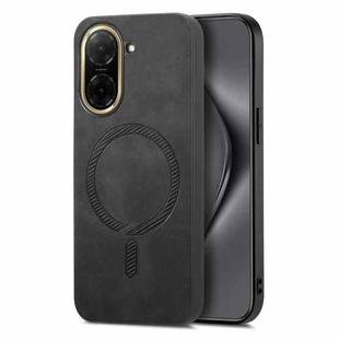 For Redmi A5 4G 171.7mm / Poco C71 Solid Color Retro Magsafe PU Back Cover Phone Case(Black)