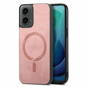 For Motorola Moto G 5G 2024 Retro Magsafe Magnetic PU Back Cover Phone Case(Pink)