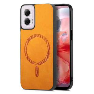 For Motorola Moto G Power 2024 5G Retro Magsafe Magnetic PU Back Cover Phone Case(Yellow)