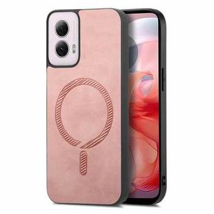 For Motorola Moto G Power 2024 5G Retro Magsafe Magnetic PU Back Cover Phone Case(Pink)