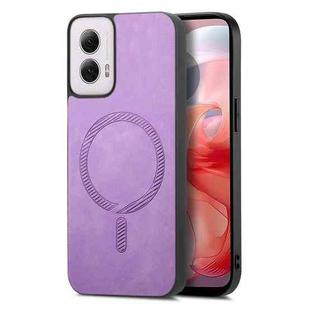 For Motorola Moto G Power 2024 5G Retro Magsafe Magnetic PU Back Cover Phone Case(Purple)