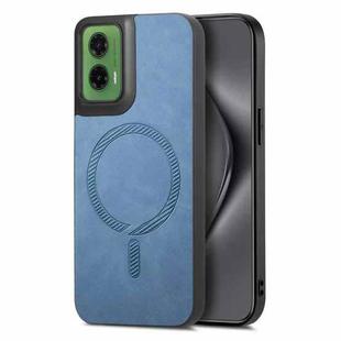 For Motorola Moto G35 Retro Magsafe Magnetic PU Back Cover Phone Case(Blue)