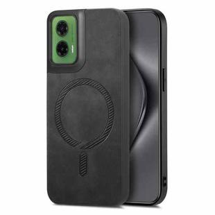 For Motorola Moto G35 Retro Magsafe Magnetic PU Back Cover Phone Case(Black)