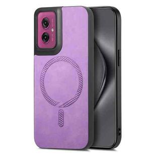 For Motorola Moto G55 Retro Magsafe Magnetic PU Back Cover Phone Case(Purple)