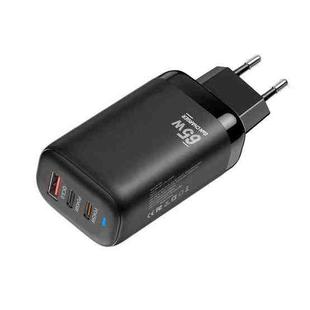 TE-65W GaN PD65W Dual USB-C+USB-A Laptop / Tablet Adapter，EU Plug(Black)