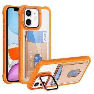 For iPhone 11 Card Bag Holder Acrylic Hybrid TPU Phone Case(Orange)