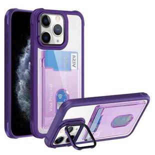 For iPhone 11 Pro Max Card Bag Holder Acrylic Hybrid TPU Phone Case(Purple)