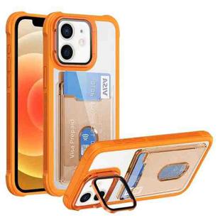 For iPhone 12 Card Bag Holder Acrylic Hybrid TPU Phone Case(Orange)