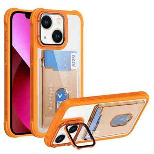 For iPhone 13 Card Bag Holder Acrylic Hybrid TPU Phone Case(Orange)