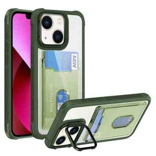 For iPhone 13 Card Bag Holder Acrylic Hybrid TPU Phone Case(Green)