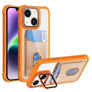 For iPhone 14 Card Bag Holder Acrylic Hybrid TPU Phone Case(Orange)