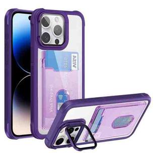 For iPhone 14 Pro Max Card Bag Holder Acrylic Hybrid TPU Phone Case(Purple)