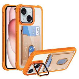 For iPhone 15 Card Bag Holder Acrylic Hybrid TPU Phone Case(Orange)