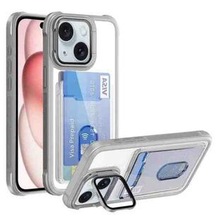 For iPhone 15 Plus Card Bag Holder Acrylic Hybrid TPU Phone Case(White)
