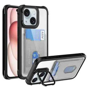 For iPhone 15 Plus Card Bag Holder Acrylic Hybrid TPU Phone Case(Black)