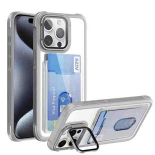 For iPhone 15 Pro Max Card Bag Holder Acrylic Hybrid TPU Phone Case(White)