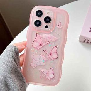 For iPhone 15 Pro Max Wave Edge Butterfly TPU Hybrid PC Phone Case(Pink)