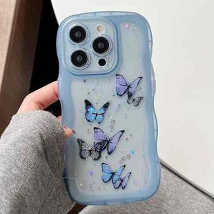 For iPhone 15 Pro Wave Edge Butterfly TPU Hybrid PC Phone Case(Blue)