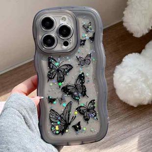 For iPhone 13 Pro Max Wave Edge Butterfly TPU Hybrid PC Phone Case(Black)