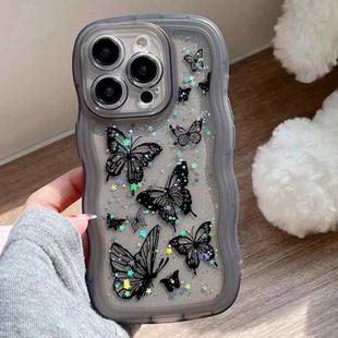 For iPhone 12 Pro Wave Edge Butterfly TPU Hybrid PC Phone Case(Black)