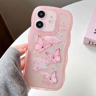 For iPhone 11 Wave Edge Butterfly TPU Hybrid PC Phone Case(Pink)