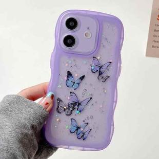 For iPhone 11 Wave Edge Butterfly TPU Hybrid PC Phone Case(Purple)