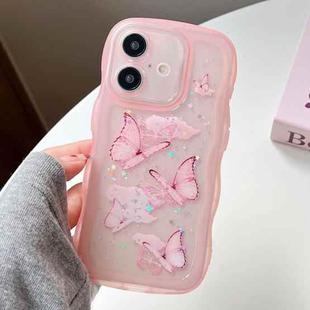 For iPhone 16 Wave Edge Butterfly TPU Hybrid PC Phone Case(Pink)