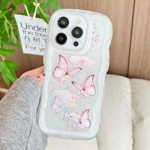 For iPhone 16 Pro Wave Edge Butterfly TPU Hybrid PC Phone Case(White)