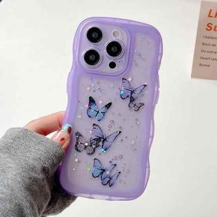 For iPhone 16 Pro Max Wave Edge Butterfly TPU Hybrid PC Phone Case(Purple)