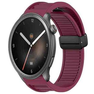 For Amazfit Balance 22mm Fold Magnetic Buckle Silicone Watch Band(Wine Red)