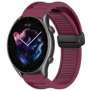 For Amazfit GTR 3 22mm Fold Magnetic Buckle Silicone Watch Band(Wine Red)