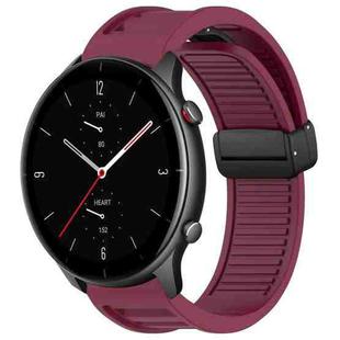 For Amazfit GTR 2e 22mm Fold Magnetic Buckle Silicone Watch Band(Wine Red)