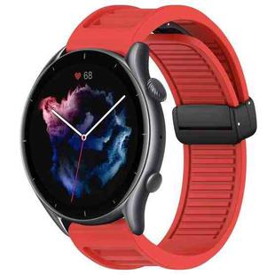 For Amazfit 3 22mm Fold Magnetic Buckle Silicone Watch Band(Red)