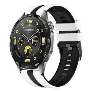 For Huawei Watch GT4 46mm 22mm Two Color Sports Silicone Watch Band(White+Black)