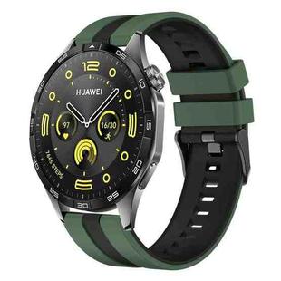 For Huawei Watch GT4 46mm 22mm Two Color Sports Silicone Watch Band(Olive Green+Black)
