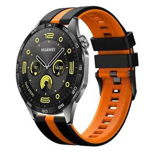 For Huawei Watch GT4 46mm 22mm Two Color Sports Silicone Watch Band(Black+Orange)