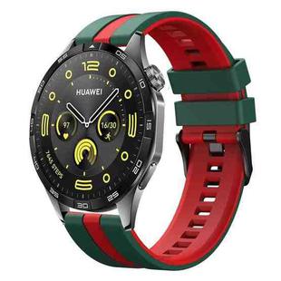 For Huawei Watch GT4 46mm 22mm Two Color Sports Silicone Watch Band(Green+Red)