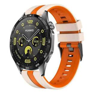 For Huawei Watch GT4 46mm 22mm Two Color Sports Silicone Watch Band(Starlight+Orange)