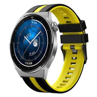 For Huawei Watch GT3 Pro 46mm 22mm Two Color Sports Silicone Watch Band(Black+Yellow)