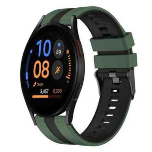 For Samsung Galaxy Watch FE 40mm 20mm Two Color Sports Silicone Watch Band(Olive Green+Black)