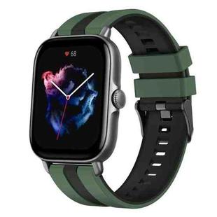 For Amazfit GTS 3 20mm Two-Color Sports Silicone Watch Band(Olive Green+Black)