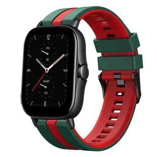 For Amazfit GTS 2E 20mm Two-Color Sports Silicone Watch Band(Green+Red)