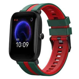 For Amazfit Pop 20mm Two-Color Sports Silicone Watch Band(Green+Red)